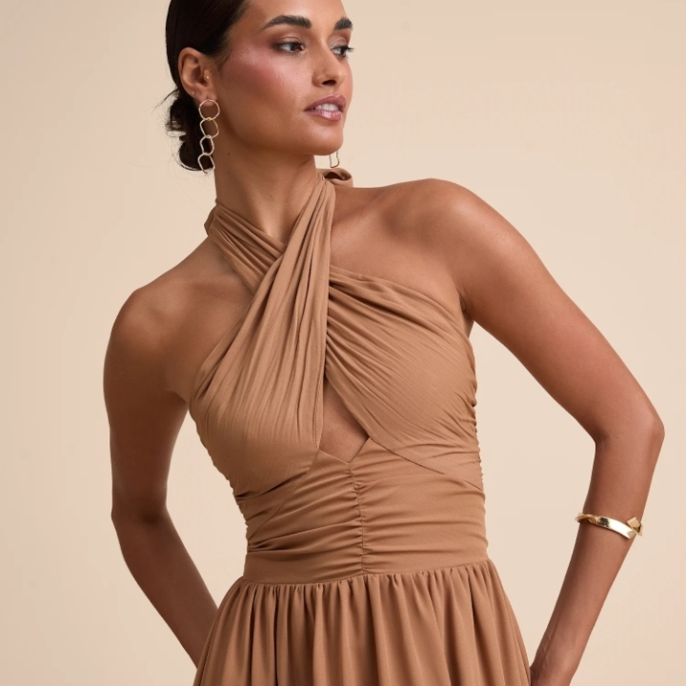 Lulu's Chic Tan One Shoulder Dress